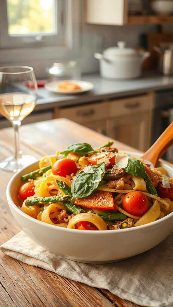 colorful veggie pasta dish yzhxk