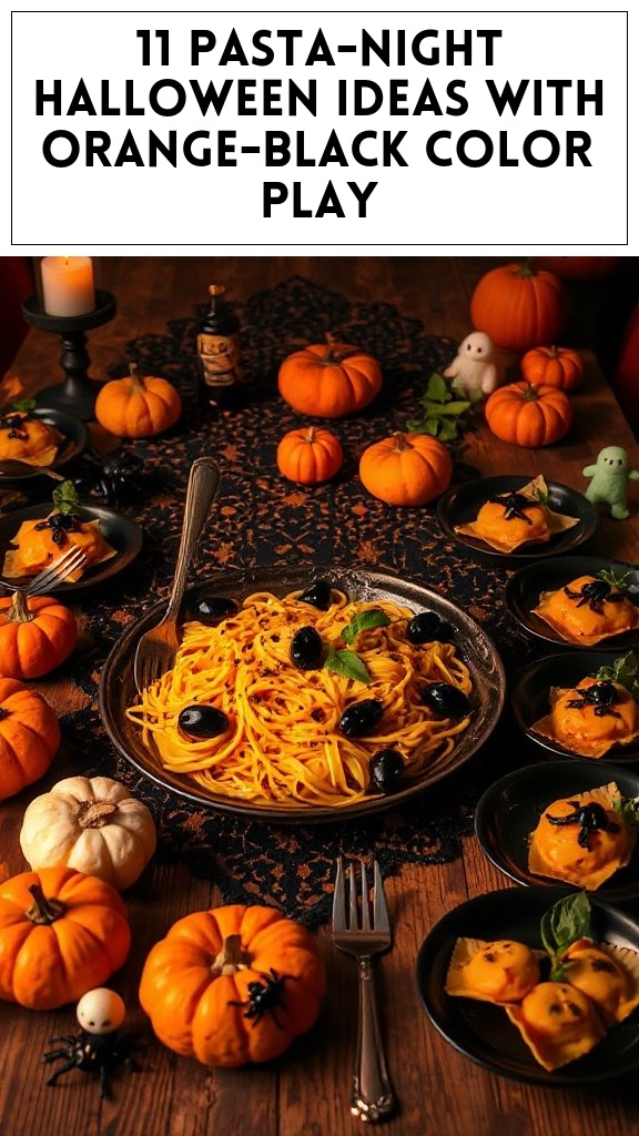 11 Pasta-Night Halloween Ideas With Orange-Black Color Play