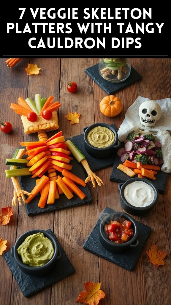 7 Veggie Skeleton Platters With Tangy Cauldron Dips