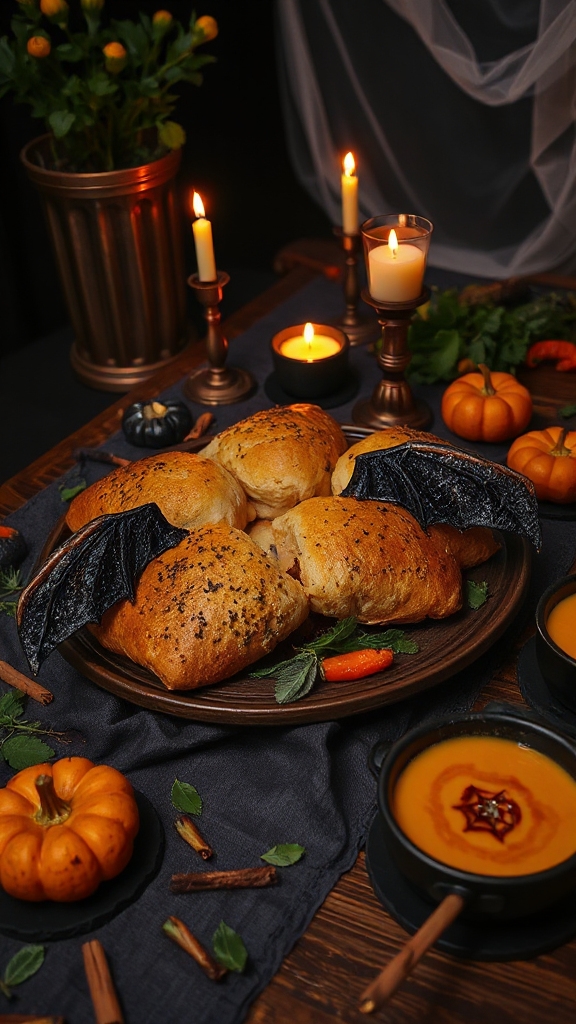 bat shaped cheesy bread delight
