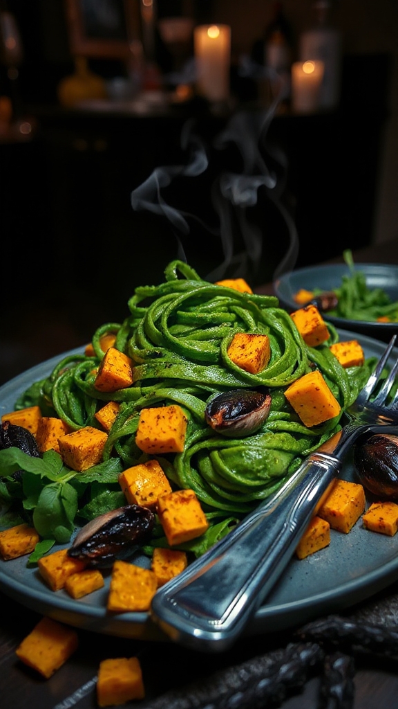 black garlic pesto pasta