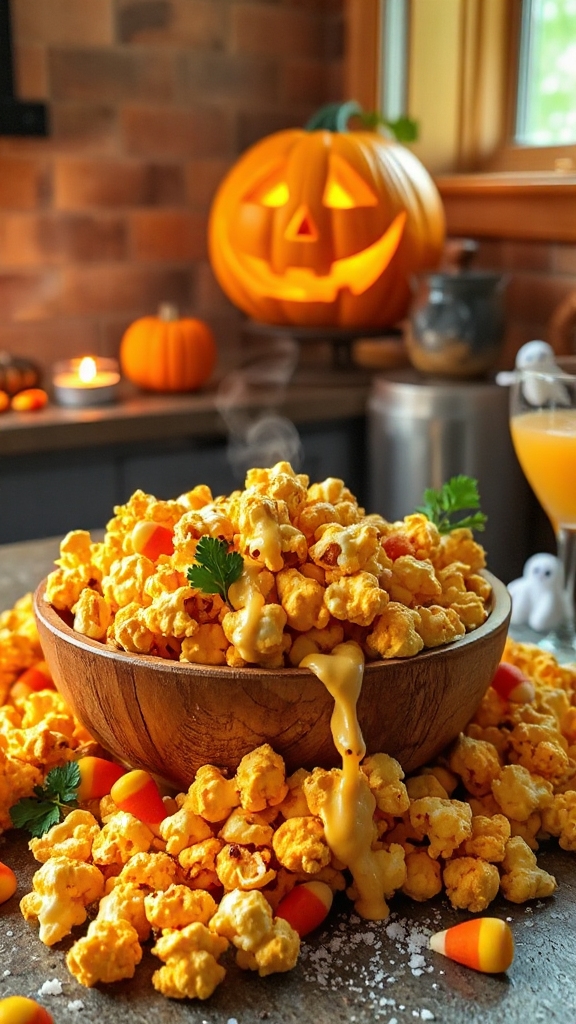 cheesy cauliflower halloween popcorn