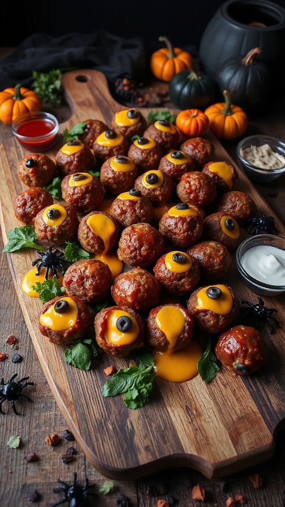 cheesy centered halloween meatballs