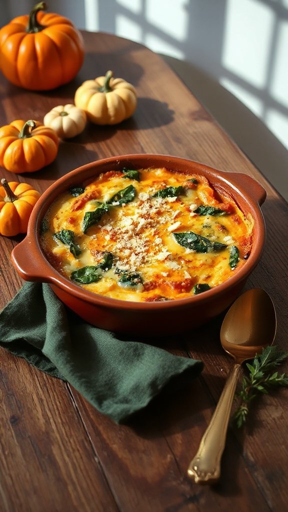 cheesy pumpkin spinach casserole cheesy pumpkin spinach casserole