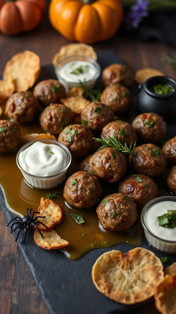 chilling garlic herb meatballs