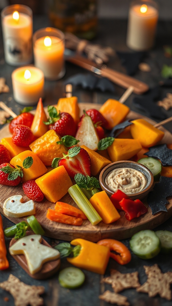 colorful halloween fruit skewers