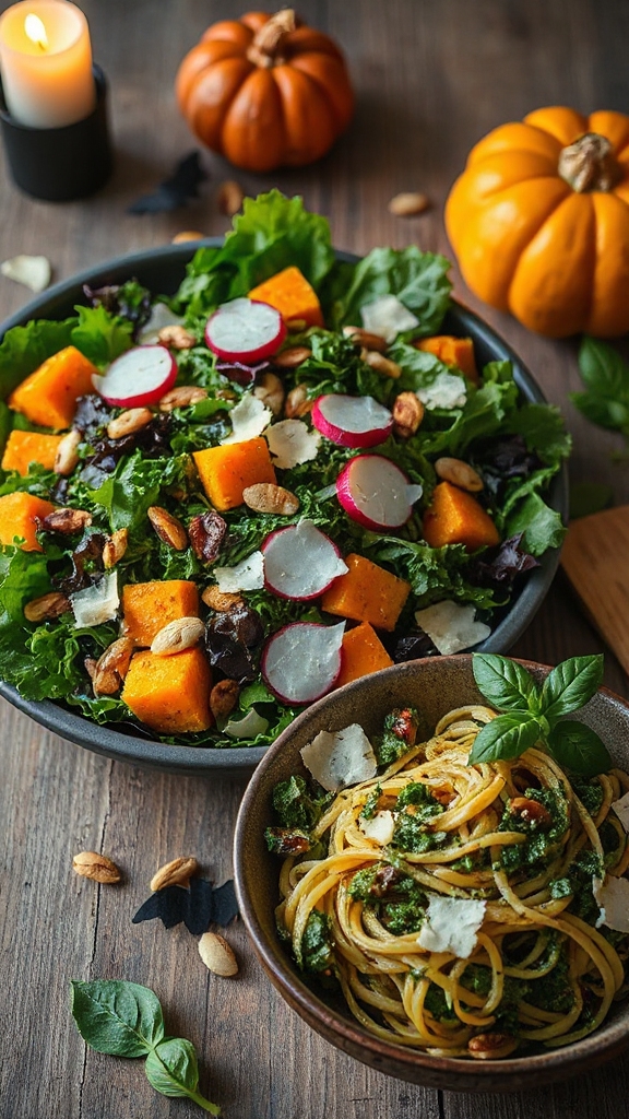 colorful halloween pasta salad