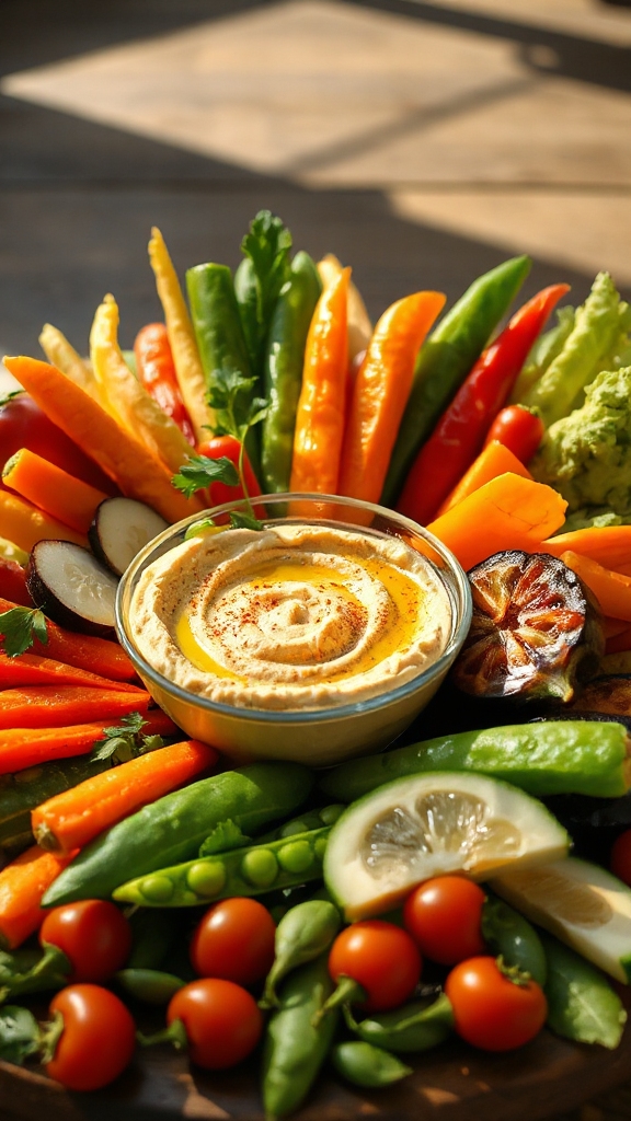 colorful veggies with hummus