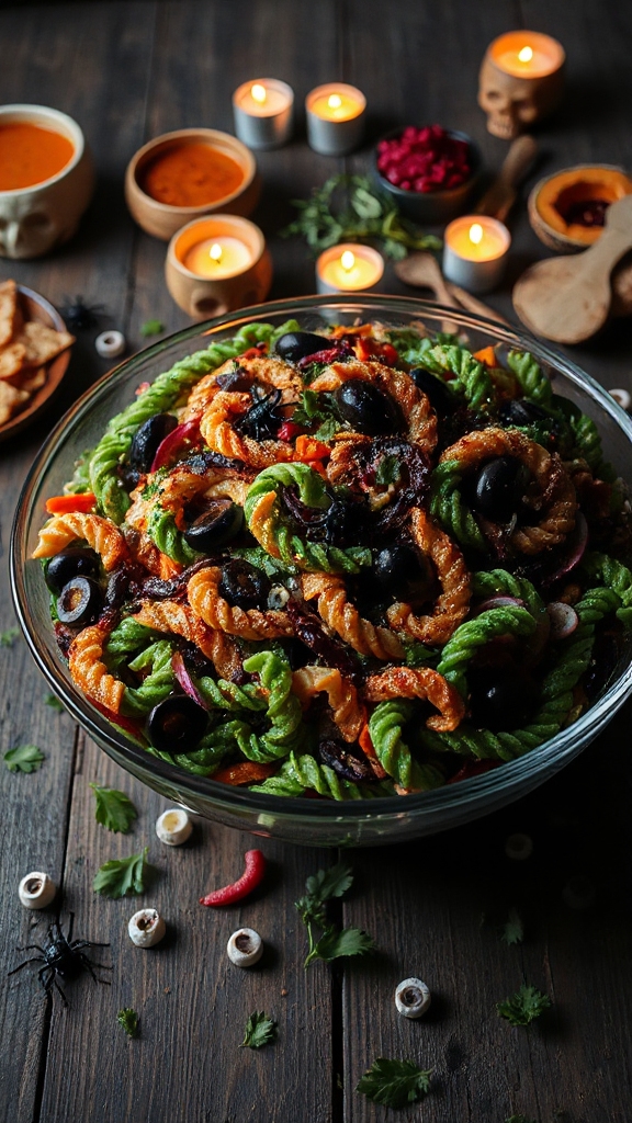 creepy halloween pasta salad