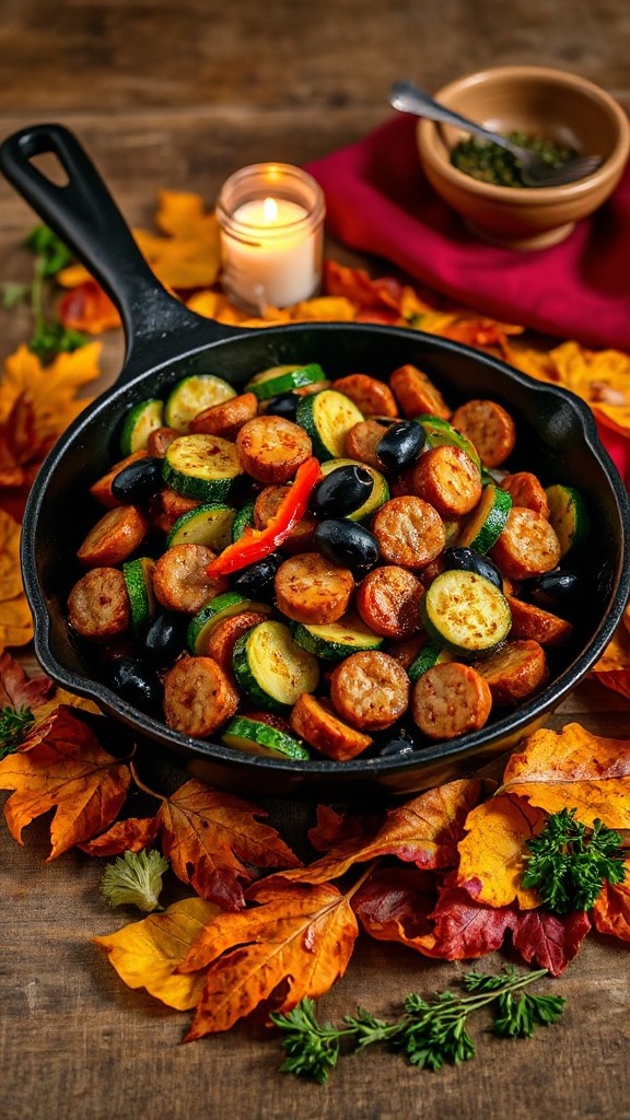 creepy halloween sausage zucchini skillet