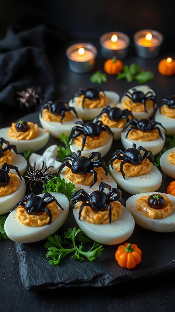 creepy spider themed deviled eggs