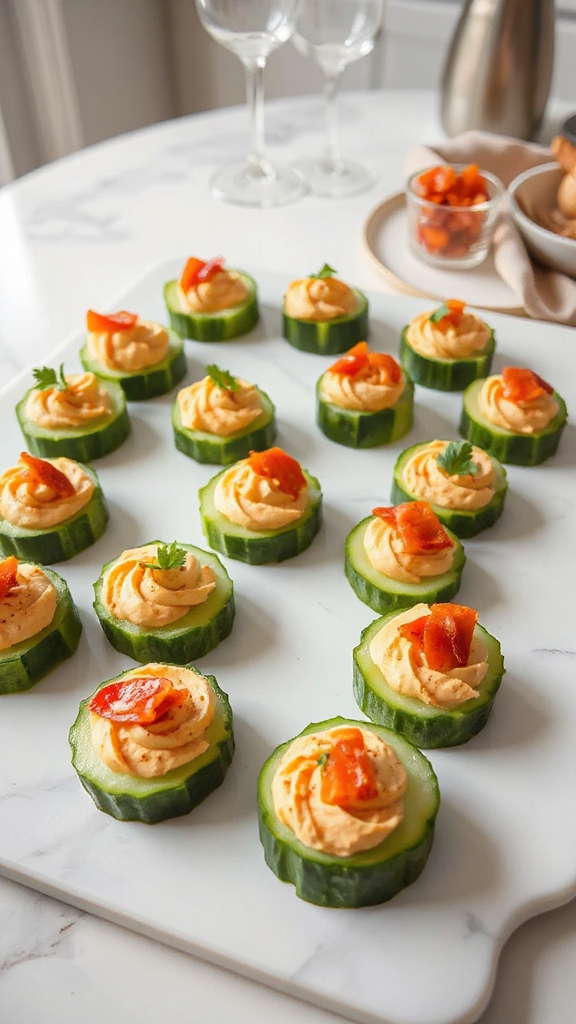 crisp cucumber hummus bites