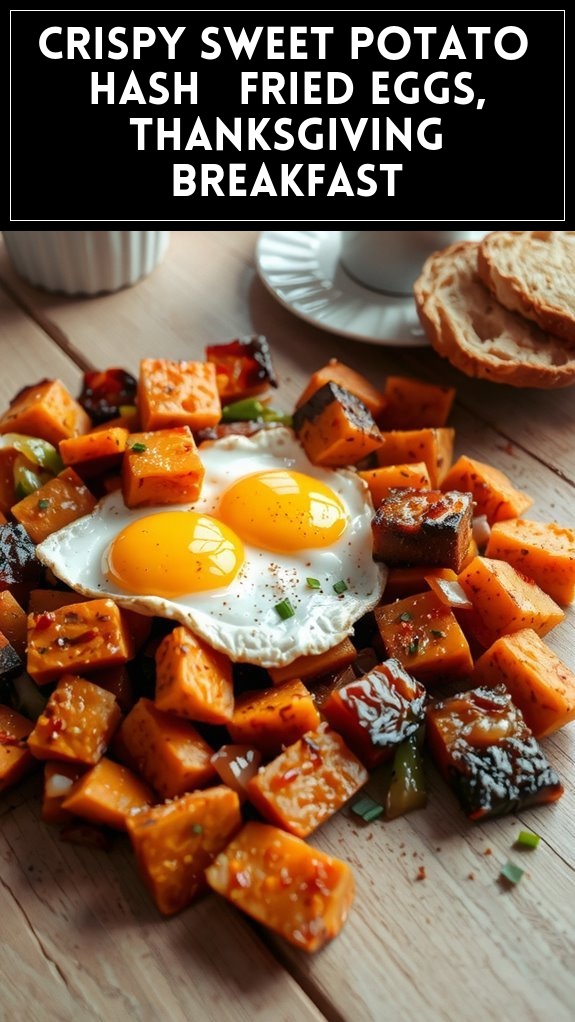 Crispy Sweet Potato Hash & Fried Eggs, Thanksgiving Breakfast