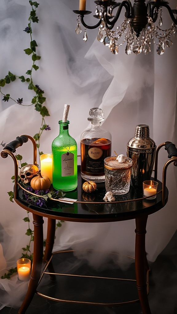 enchanting halloween cocktail setup