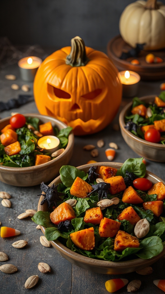 festive halloween spinach salad