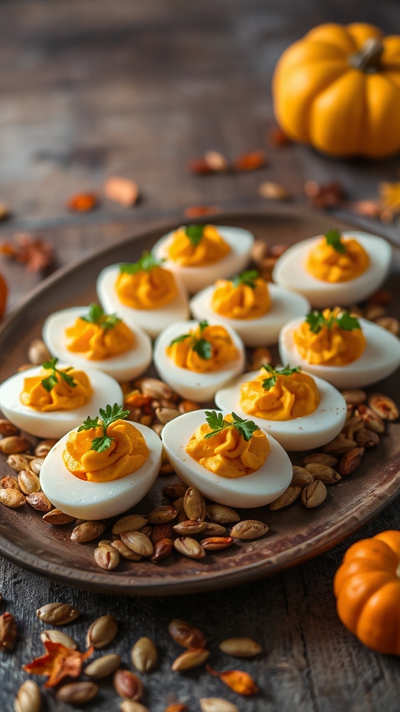festive pumpkin deviled eggs