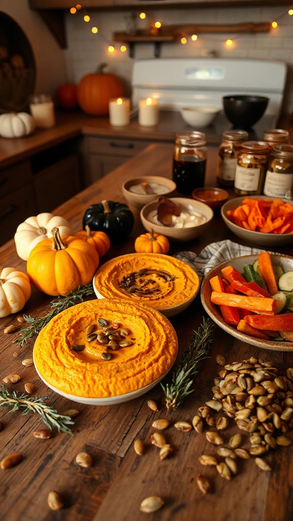 festive pumpkin hummus dip