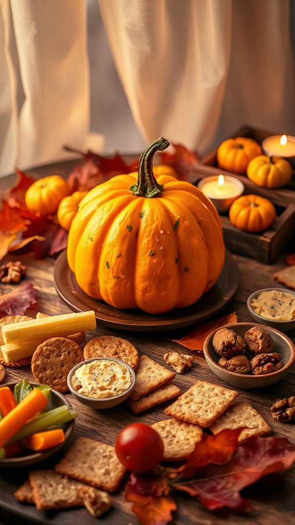 festive pumpkin shaped cheese ball