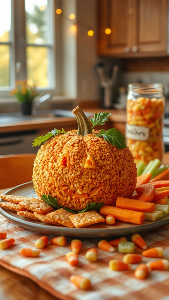 festive pumpkin shaped cheese ball