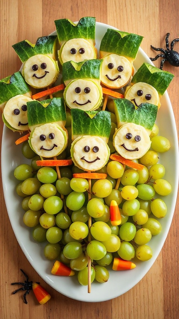 frankenstein themed fruit skewers
