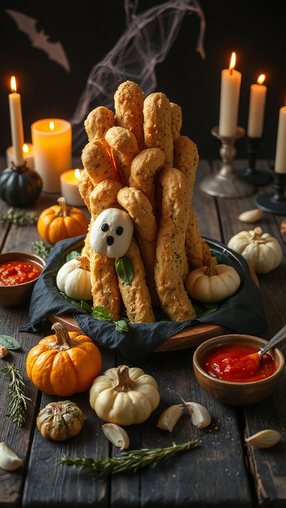 ghost shaped garlic breadsticks