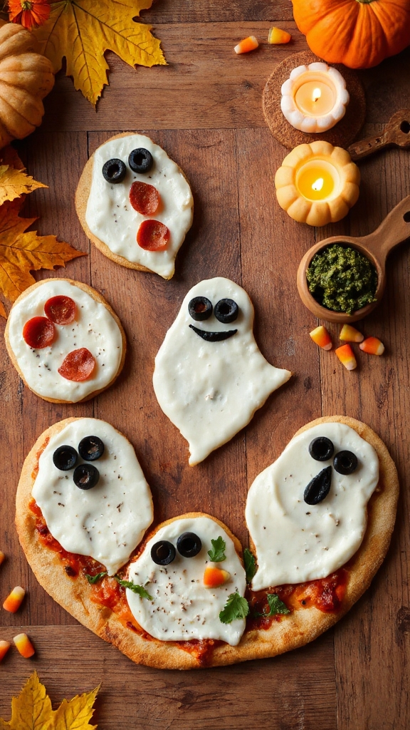 ghostly halloween pizza faces