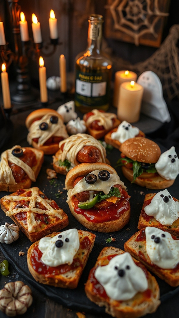 ghostly halloween pizza toasts