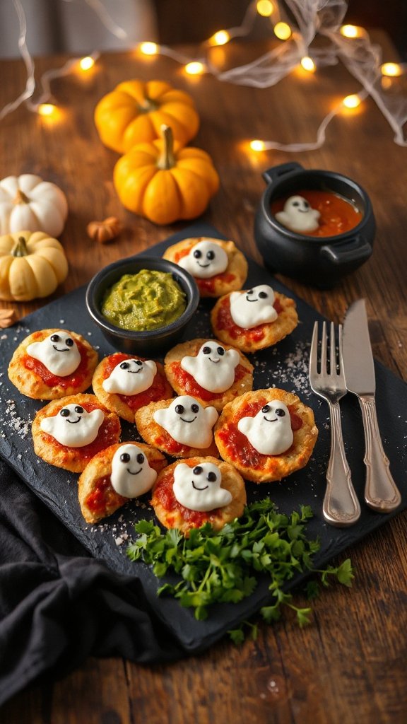 ghostly spooky pizza bites