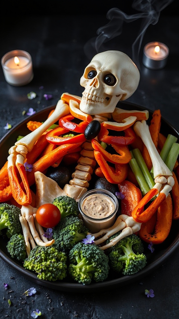 ghoulish veggie skeleton snack