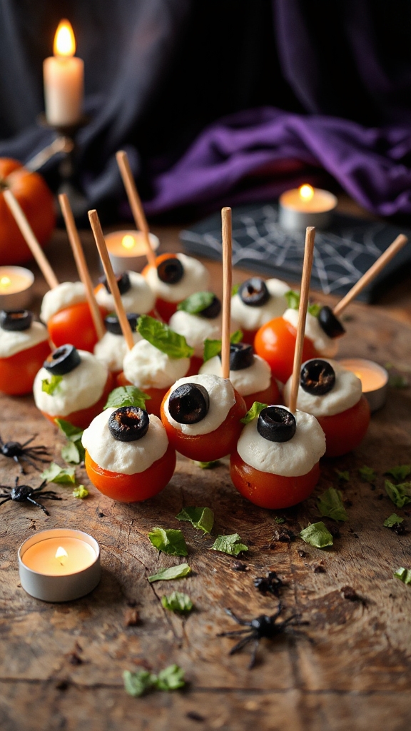 halloween themed caprese skewers