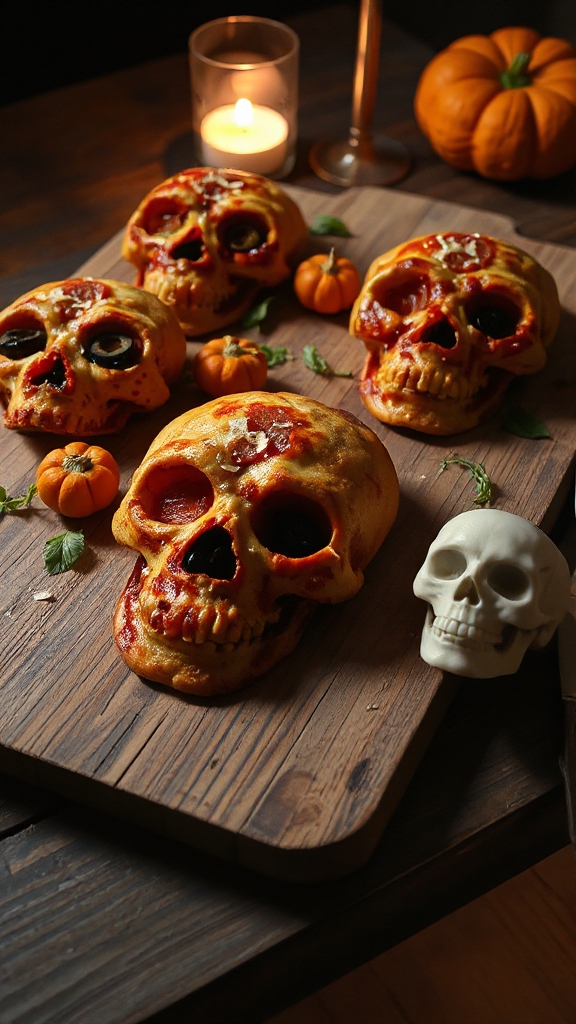 halloween themed skull pizzas