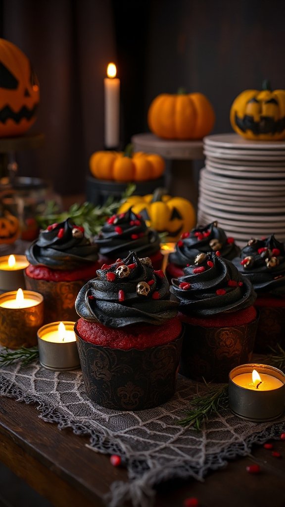 halloween themed velvet cupcakes