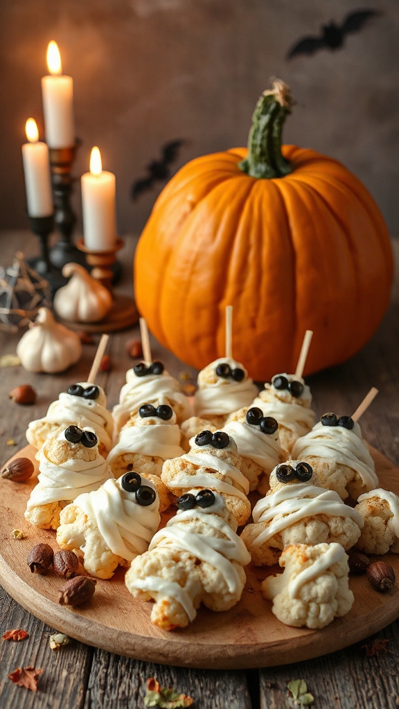 healthy halloween cauliflower mummies