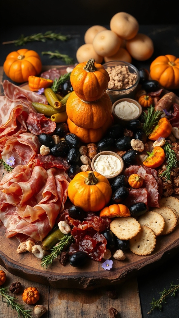 hearty halloween charcuterie cauldron
