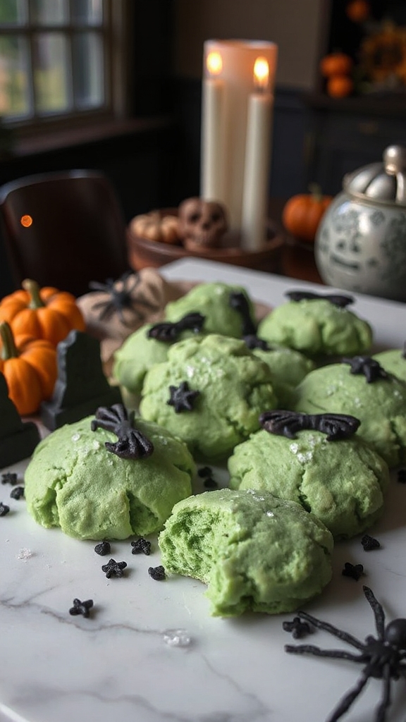 minty green halloween cookies