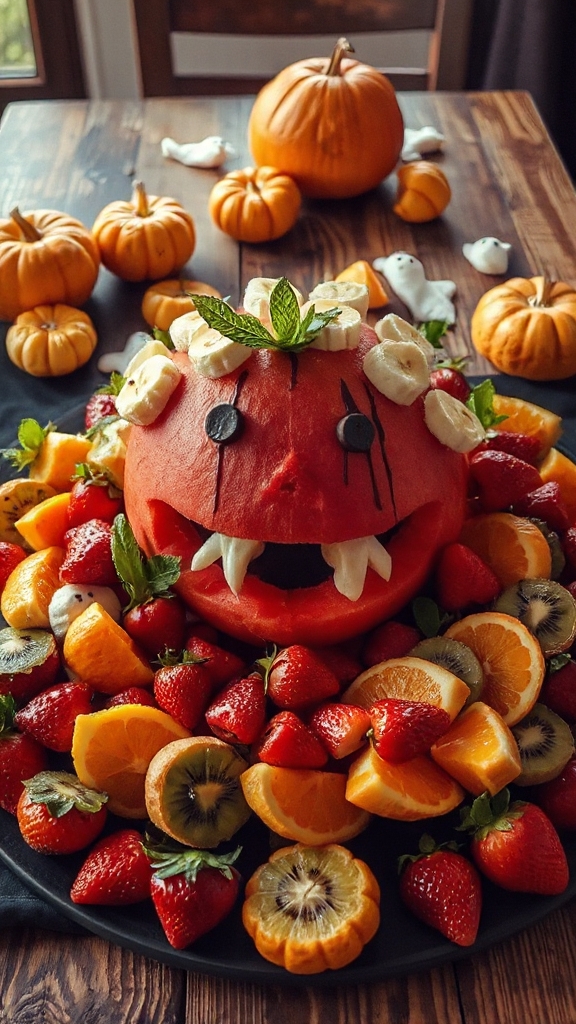 monster themed fruit platter assembly