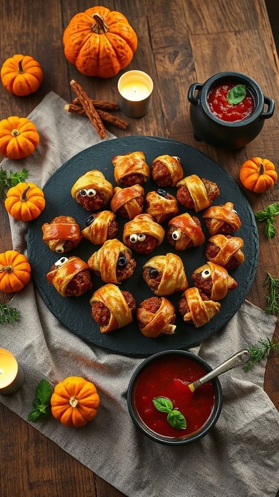mummy themed meatball appetizer mummy themed meatball appetizer