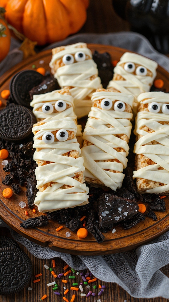 mummy themed rice krispie treats