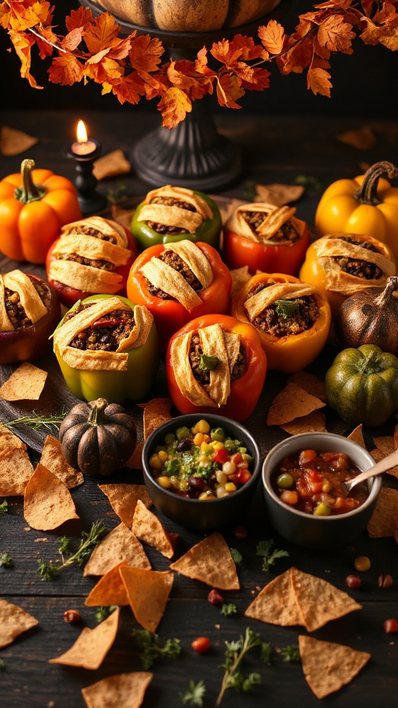 mummy themed vegetarian stuffed peppers