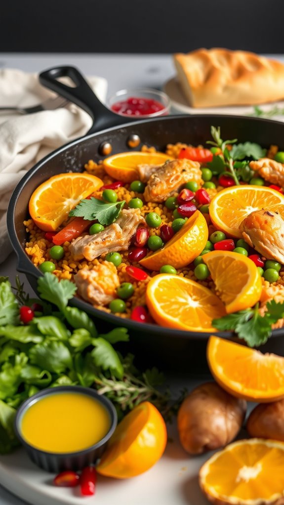 paella with fresh sides