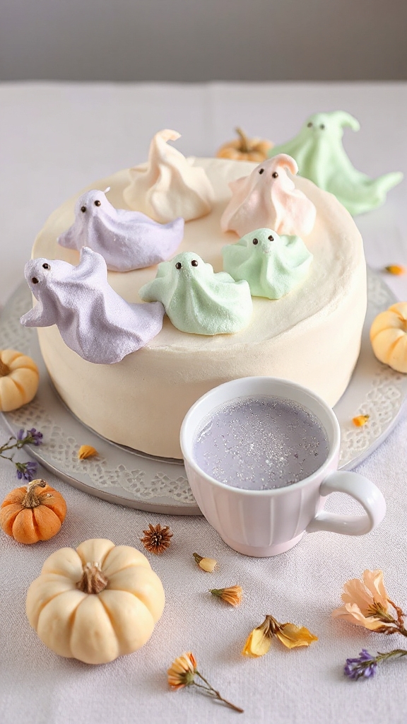 pastel ghost halloween meringues