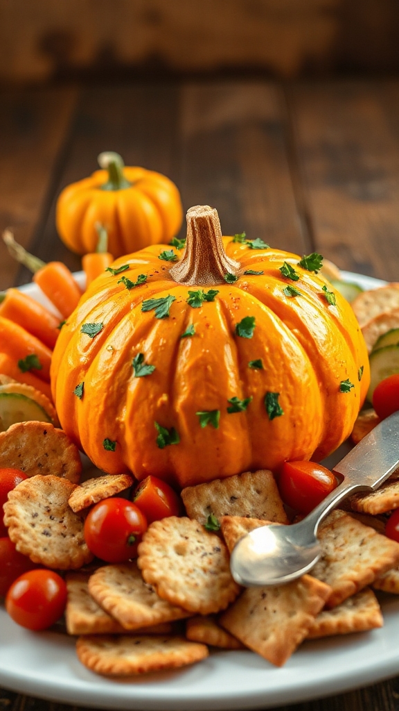 pumpkin shaped cheese ball appetizer