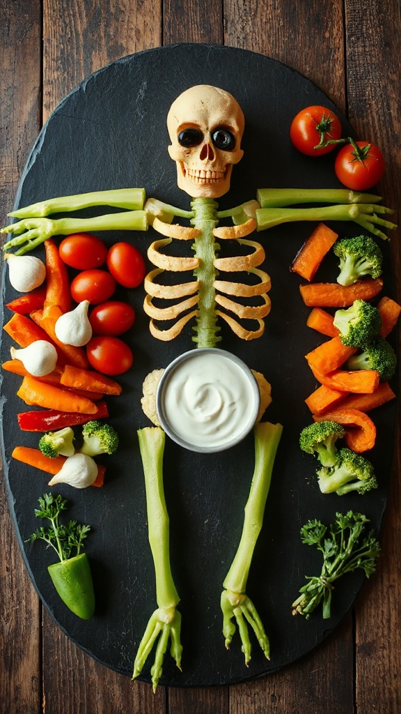 skeleton themed veggie platter