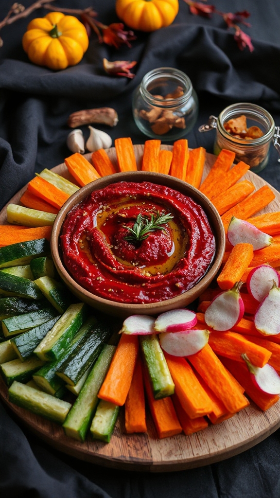 spooky blood red hummus appetizer
