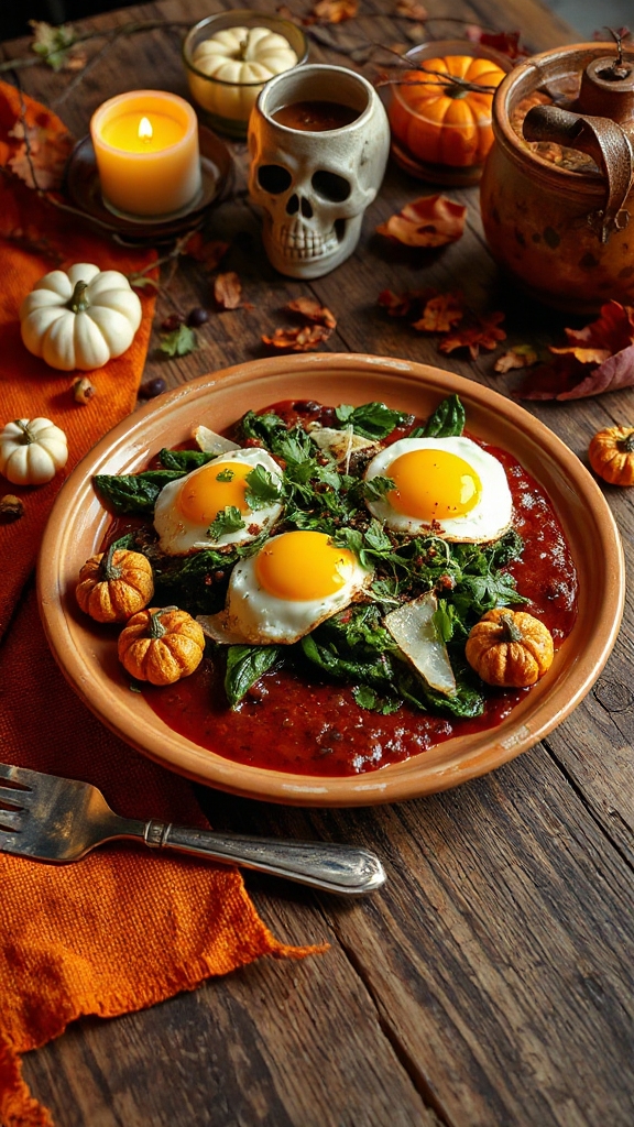 spooky breakfast with garnishes