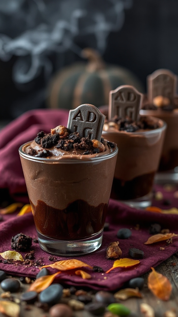 spooky chocolate mousse cups