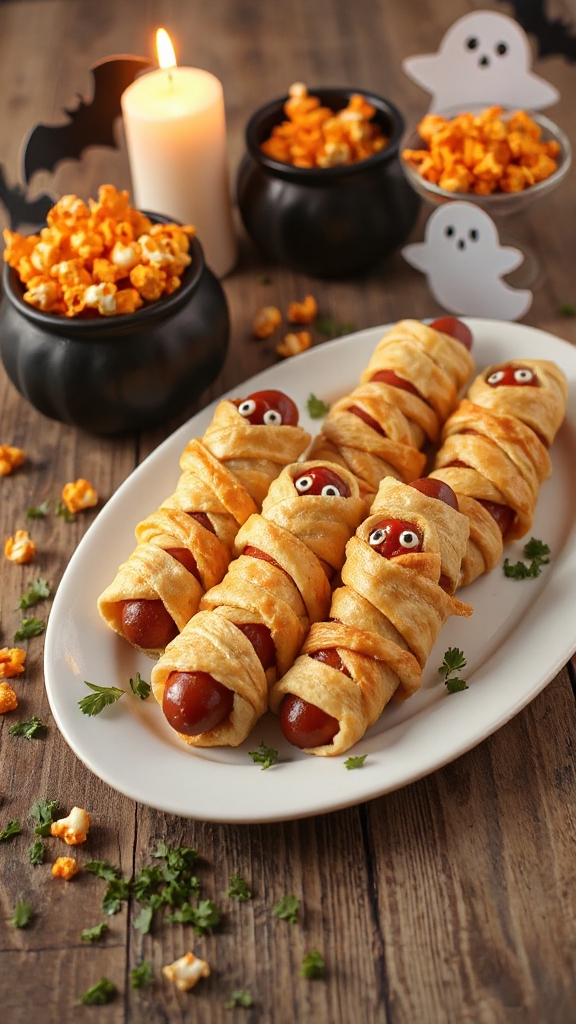 spooky crescent dough hot dogs