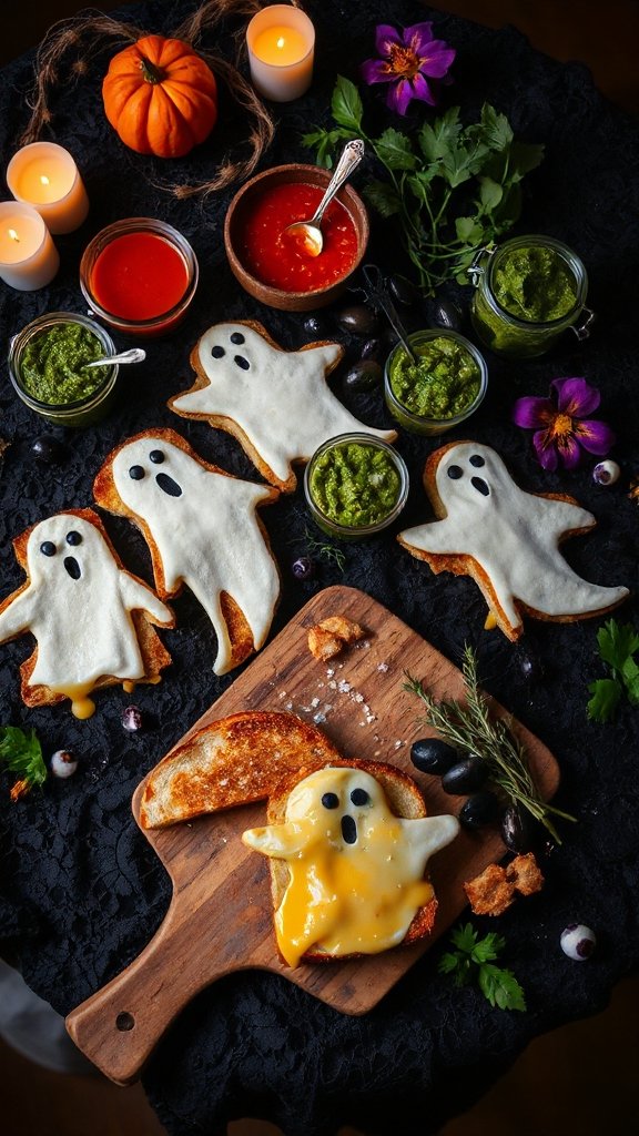 spooky ghost shaped grilled cheese