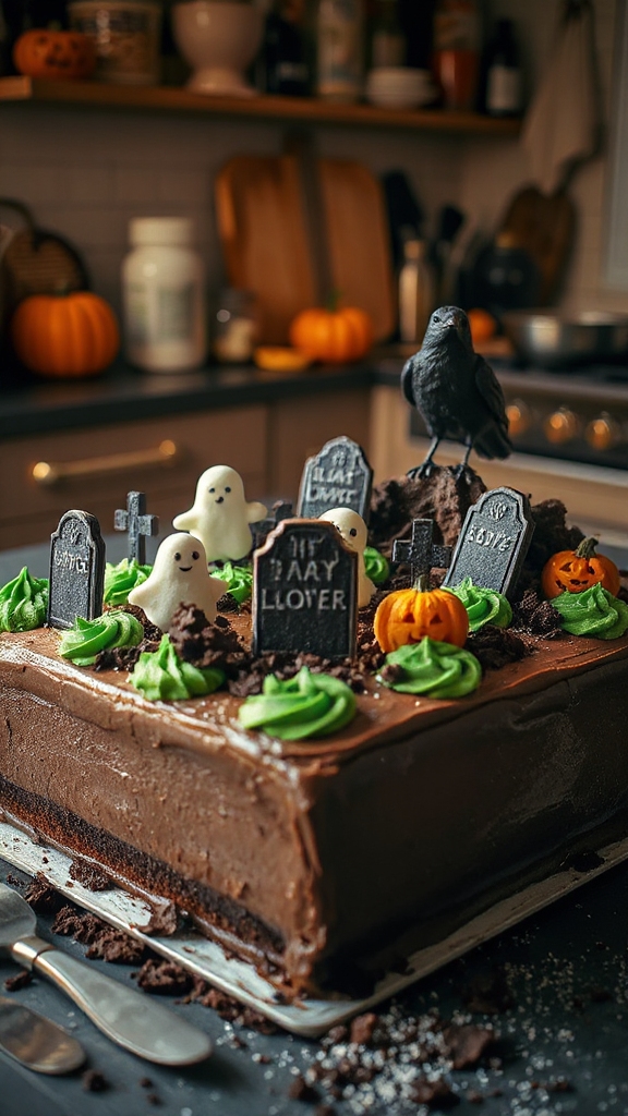 spooky graveyard layer cake