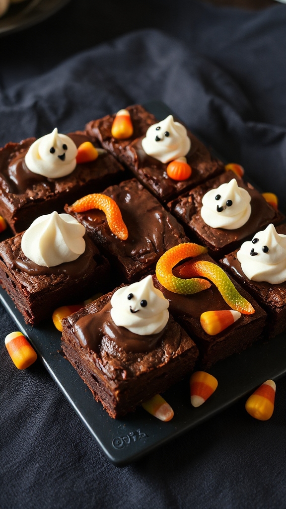 spooky gummy snake brownies